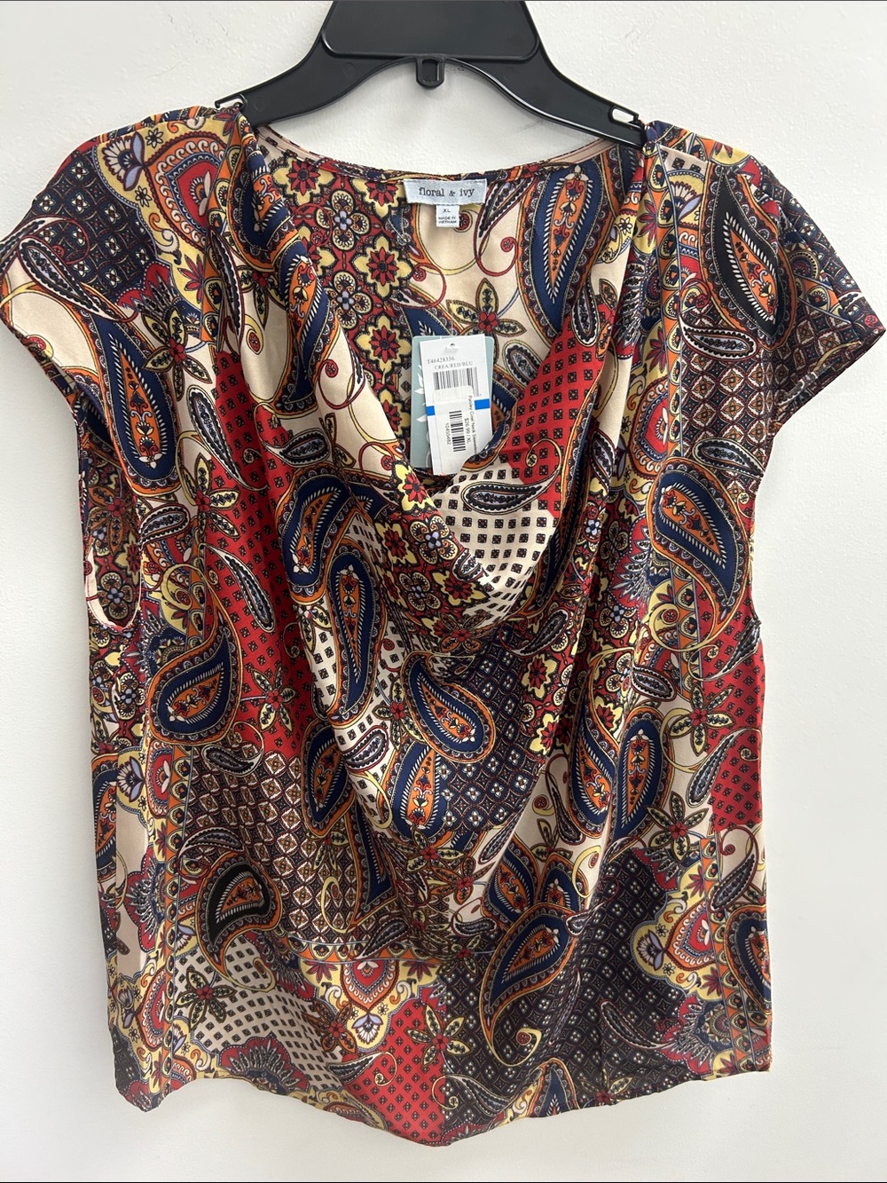 Red Paisley Cowl Neck Women's Top